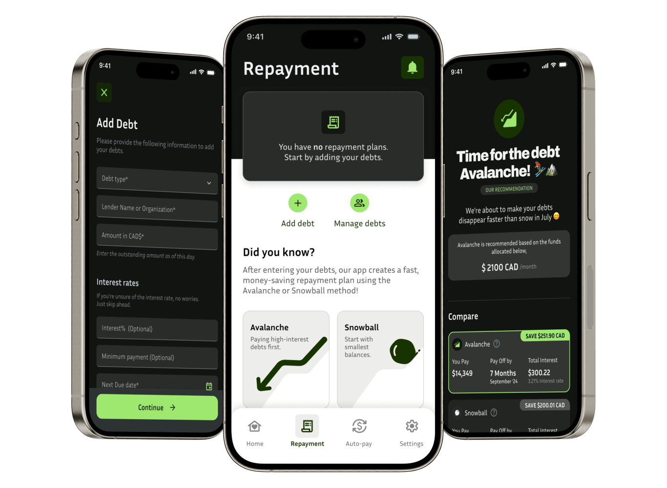 App screenshots of Undebt, a debt tracker mobile app